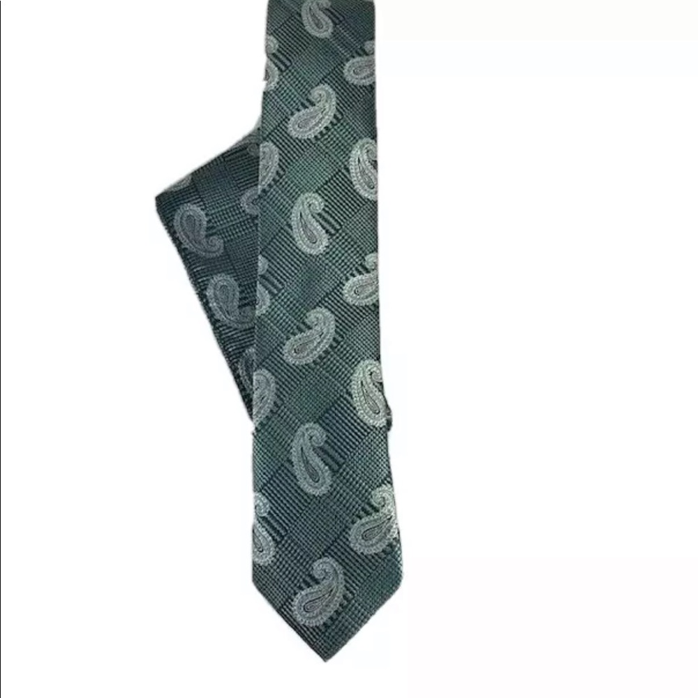 St. Patrick Men's Skinny Tie Hanky Green Gray Paisley Plaids Microfiber 2-Pieces